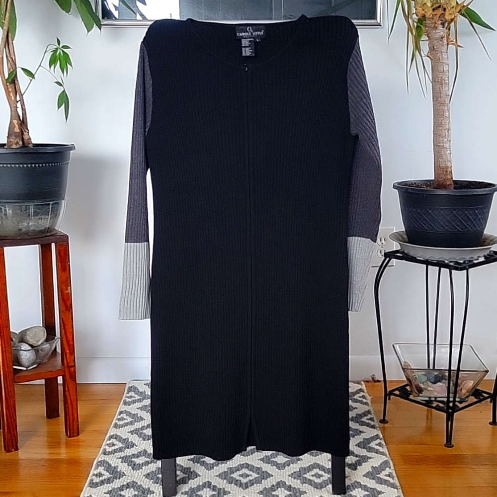 Carole Little Sweater Dress, Large, Black & Gray